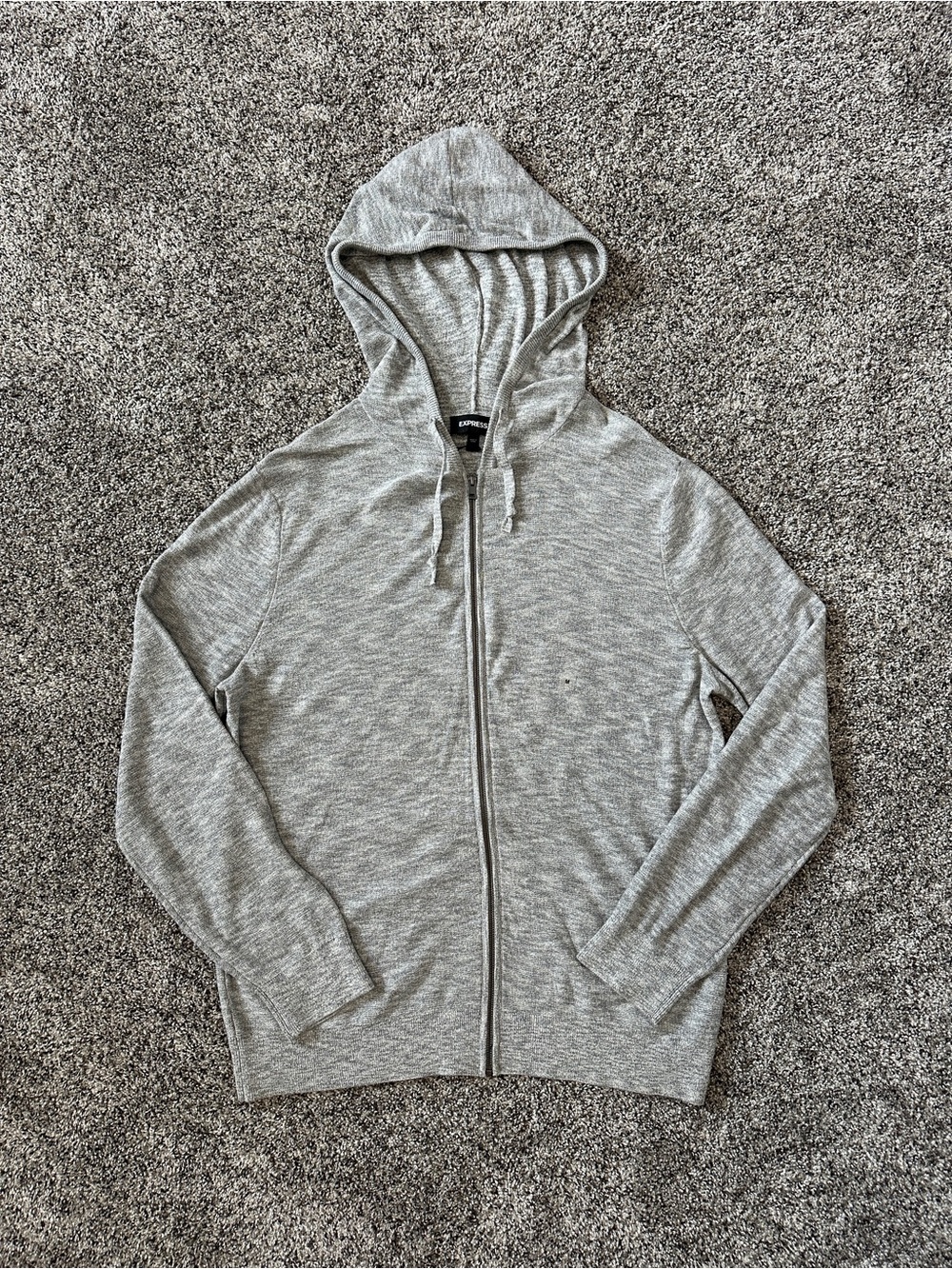 Express Light Gray Full-Zip Hooded Sweater